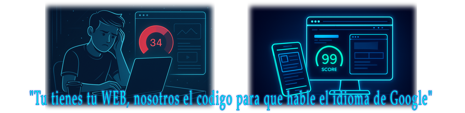 Comparativa visual de un sitio web antes y después de aplicar SEO